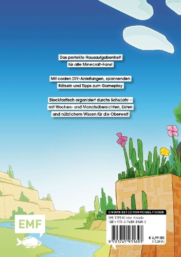 Buchcover und Innenansicht für das Buch: Das Grundschul-Hausaufgabenheft für Minecraft-Fans 2026/2027