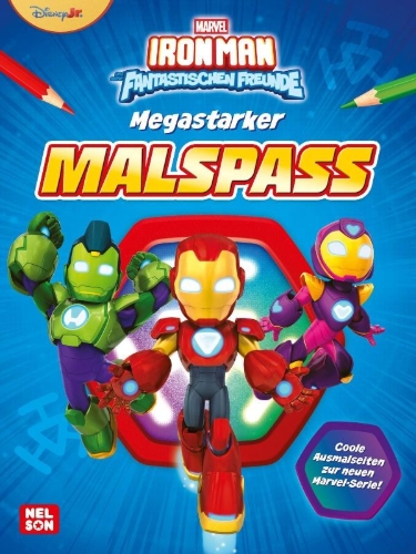 Buchcover und Innenansicht für das Buch: MARVEL: Iron Man und seine fantastischen Freunde: Megastarker Malspaß