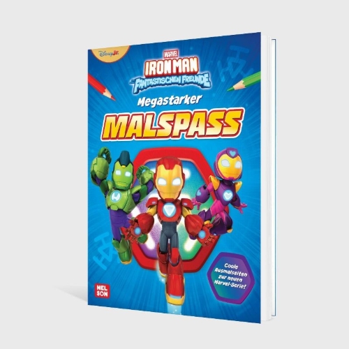 Buchcover und Innenansicht für das Buch: MARVEL: Iron Man und seine fantastischen Freunde: Megastarker Malspaß