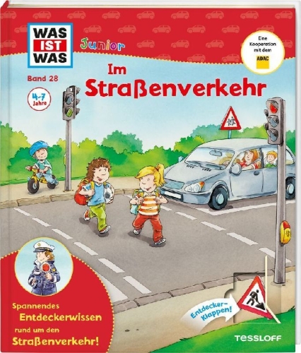 Buchcover und Innenansicht für das Buch: WAS IST WAS Junior Band 28. Im Straßenverkehr