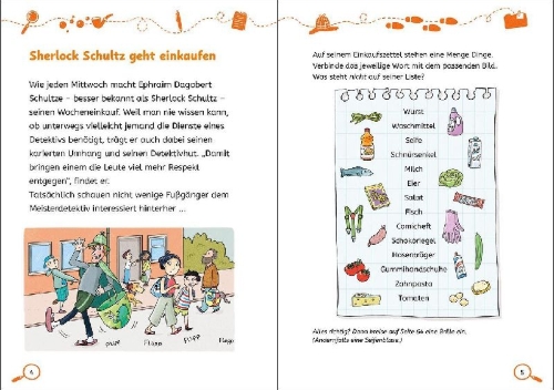 Buchcover und Innenansicht für das Buch: Deutsch-Lernkrimi - Sherlock Schultz und die Torten-Verschwörung