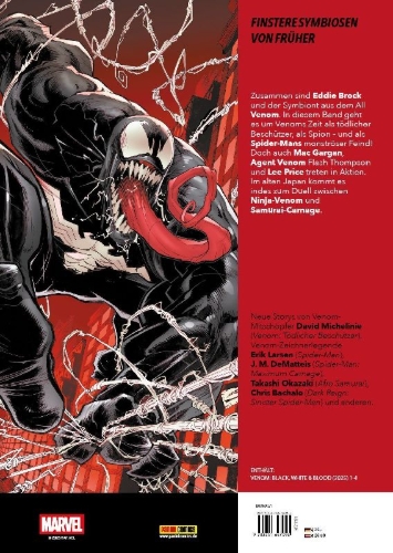 Buchcover und Innenansicht für das Buch: Venom: Black, White & Blood (2025) #1-#4