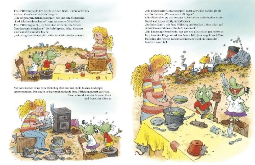 Buchcover und Innenansicht für das Buch: Die Olchis. So schön ist es in Schmuddelfing!