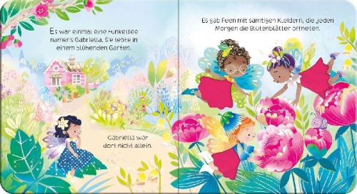 Buchcover und Innenansicht für das Buch: Mein glitzerndes Fühlbuch: Die kleine Funkelfee