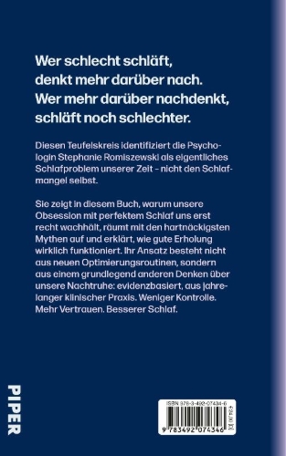 Buchcover und Innenansicht für das Buch: Think less, sleep more. From Panic & Perfectionism to Stress-free Sleep