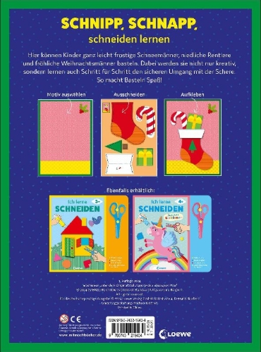 Buchcover und Innenansicht für das Buch: Ich lerne schneiden - Frohe Weihnachten!