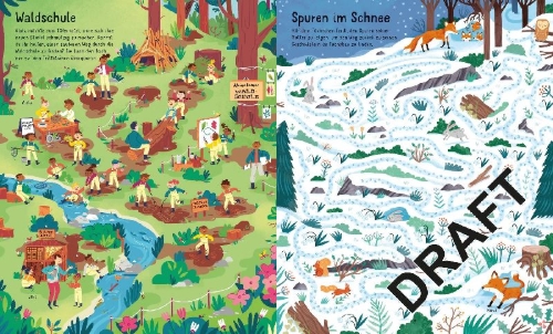 Buchcover und Innenansicht für das Buch: Puzzle & Buch: Labyrinthe-Reise durch den Wald