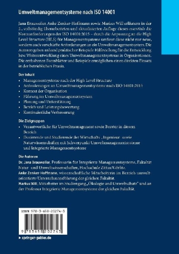 Buchcover und Innenansicht für das Buch: Umweltmanagementsysteme nach ISO 14001