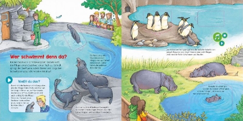 Buchcover und Innenansicht für das Buch: BOOKii® WAS IST WAS Kindergarten Komm mit in den Zoo