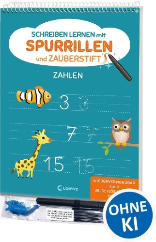 Buchcover und Innenansicht für das Buch: Schreiben lernen mit Spurrillen und Zauberstift - Zahlen