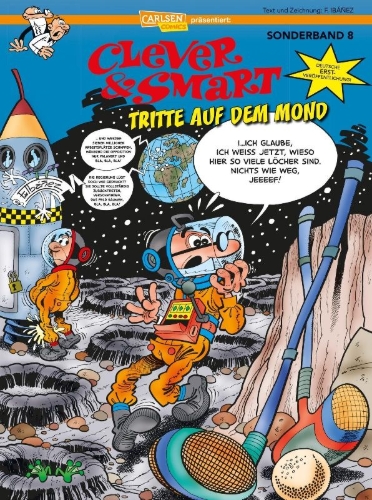 Buchcover und Innenansicht für das Buch: Mortadelo y Filemon: En la luna!