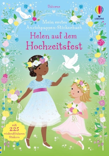 Buchcover und Innenansicht für das Buch: Mein erstes Anziehpuppen-Stickerbuch: Helen auf dem Hochzeitsfest