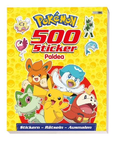 Buchcover und Innenansicht für das Buch: Pokémon: 500 Sticker Paldea - Stickern - Rätseln - Ausmalen