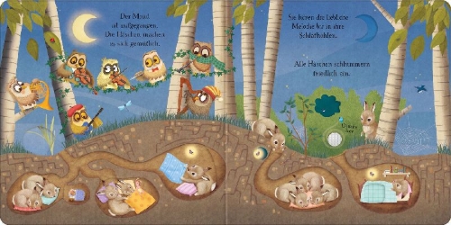 Buchcover und Innenansicht für das Buch: Einschlafen mit dem Eulen-Orchester