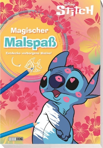 Buchcover und Innenansicht für das Buch: Disney Stitch - Coloriage surprise - Colorie et découvre les motifs, c'est magique !