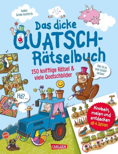 Buchcover und Innenansicht für das Buch: Das dicke Quatsch-Rätselbuch