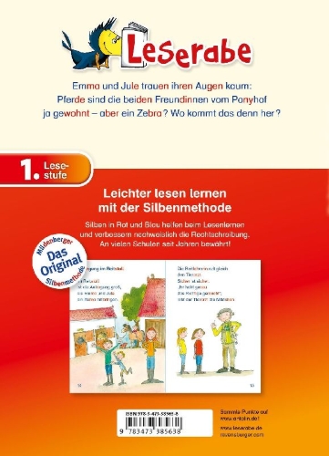 Buchcover und Innenansicht für das Buch: Ein Zebra auf dem Ponyhof - Leserabe 1. Klasse - Erstlesebuch für Kinder ab 6 Jahren