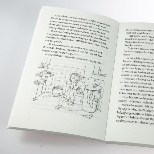 Buchcover und Innenansicht für das Buch: hAPPy - Der Hund im Handy