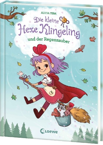 Buchcover und Innenansicht für das Buch: Die kleine Hexe Klingeling und der Regenzauber
