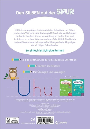 Buchcover und Innenansicht für das Buch: Schreiben lernen mit Spurrillen - Silben