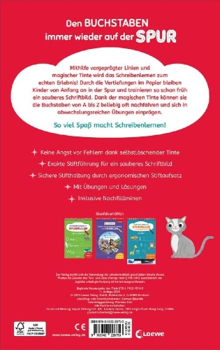 Buchcover und Innenansicht für das Buch: Schreiben lernen mit Spurrillen und Zauberstift - Buchstaben