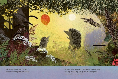 Buchcover und Innenansicht für das Buch: The Birthday: A Big Hedgehog and Little Hedgehog Adventure