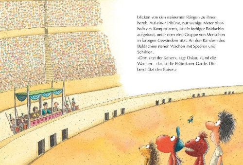 Buchcover und Innenansicht für das Buch: Der kleine Drache Kokosnuss bei den Römern