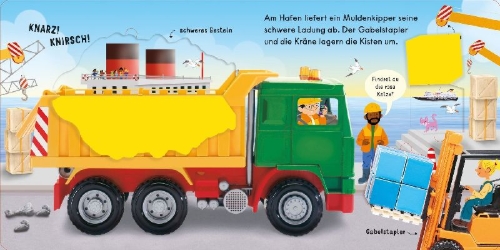 Buchcover und Innenansicht für das Buch: Mein erstes Fahrzeuge-Klappenbuch: Lastwagen