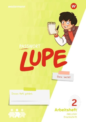 Buchcover und Innenansicht für das Buch: PASSWORT LUPE - Sprachbuch. Arbeitsheft Inklusion 2 DS