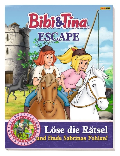 Buchcover und Innenansicht für das Buch: Bibi & Tina: ESCAPE - Löse die Rätsel und finde Sabrinas Fohlen!