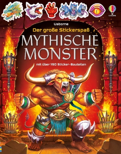 Buchcover und Innenansicht für das Buch: Der große Stickerspaß: Mythische Monster