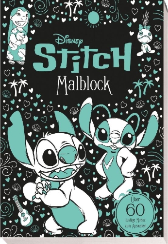 Buchcover und Innenansicht für das Buch: Disney Stitch: Malblock: über 60 lustige Motive zum Ausmalen!