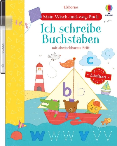 Buchcover und Innenansicht für das Buch: Mein Wisch-und-weg-Buch Schulstart: Ich schreibe Buchstaben