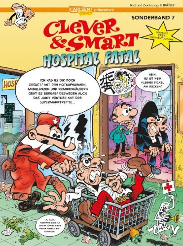 Buchcover und Innenansicht für das Buch: Mortadelo y Filemon: Urgencias del hospiatal... fatal!