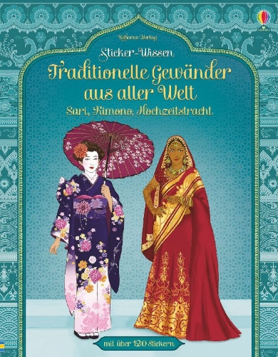 Buchcover und Innenansicht für das Buch: Sticker-Wissen: Traditionelle Gewänder aus aller Welt