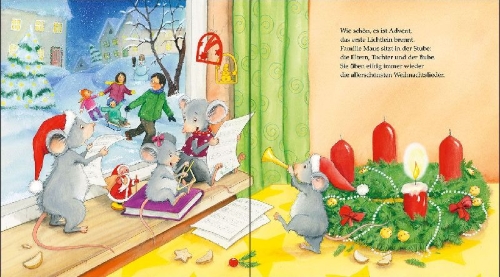 Buchcover und Innenansicht für das Buch: Wunderbare Weihnachten mit Familie Maus