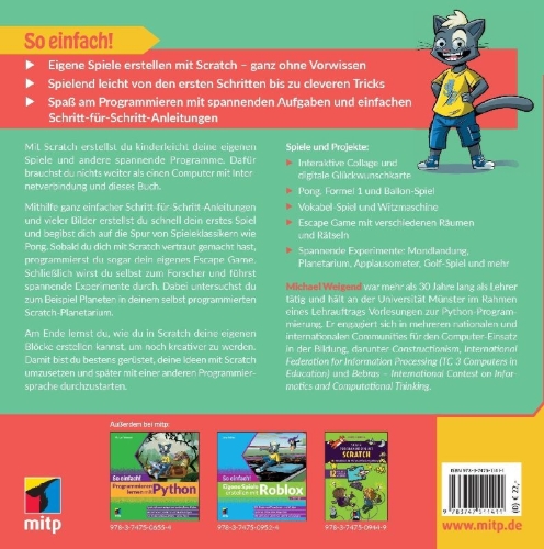 Buchcover und Innenansicht für das Buch: Programmieren lernen mit Scratch - So einfach!