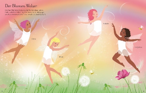 Buchcover und Innenansicht für das Buch: Mein großes Anziehpuppen-Stickerbuch: Feen-Ballett und Tanzende Feen