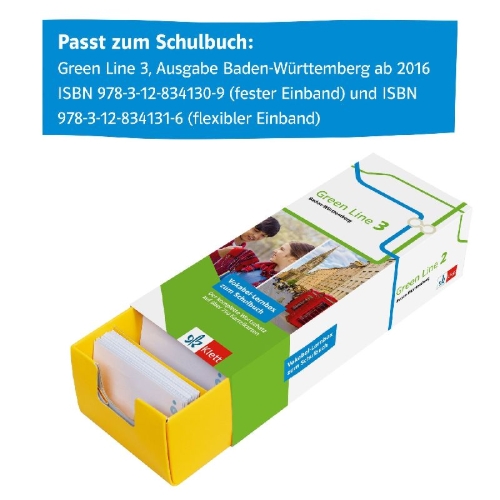 Buchcover und Innenansicht für das Buch: Vokabel-Lernbox zum Schulbuch. Green Line 3 Baden-Württemberg. Klasse 7