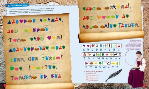 Buchcover und Innenansicht für das Buch: WAS IST WAS Rätseln und Stickern: Ritter