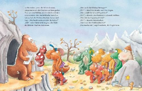 Buchcover und Innenansicht für das Buch: Der kleine Drache Kokosnuss - Weihnachten auf der Dracheninsel