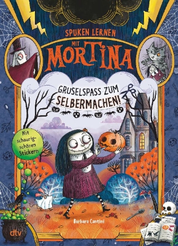 Buchcover und Innenansicht für das Buch: Gioca e crea con MORTINA - Una notte spaventosamente divertente