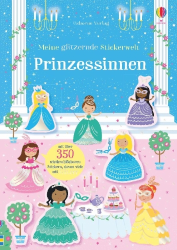 Buchcover und Innenansicht für das Buch: Meine glitzernde Stickerwelt: Prinzessinnen