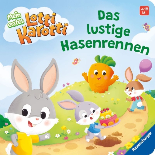 Buchcover und Innenansicht für das Buch: Mein erstes Lotti Karott: Das lustige Hasenrennen - ein Buch für kleine Fans des Kinderspiel-Klassikers Lotti Karotti