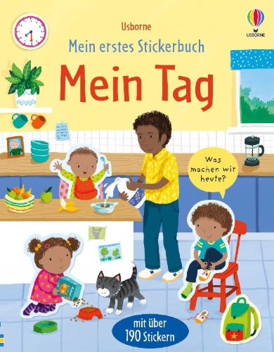 Buchcover und Innenansicht für das Buch: Mein erstes Stickerbuch: Mein Tag