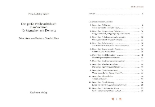Buchcover und Innenansicht für das Buch: Das große Weihnachtsbuch zum Vorlesen für Menschen mit Demenz