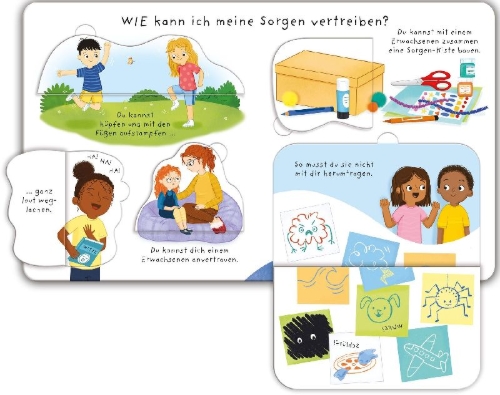 Buchcover und Innenansicht für das Buch: Aufklappen und Gefühle verstehen: Was bedrückt dich?