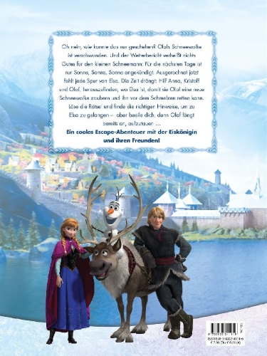 Buchcover und Innenansicht für das Buch: Disney Die Eiskönigin: ESCAPE - Löse die Rätsel, finde Elsa und rette Olaf!