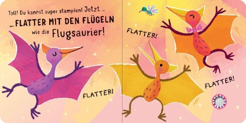 Buchcover und Innenansicht für das Buch: Tanz mit uns! Disco bei den Dinos