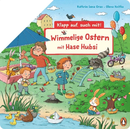 Buchcover und Innenansicht für das Buch: Wimmelige Ostern mit Hase Hubsi